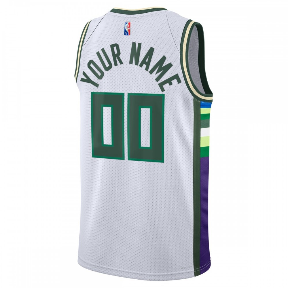 Milwaukee Bucks 2021/22 Swingman Custom Jersey - City Edition - White-Pro Kit Vault | Brand New 26/27 Sports Jerseys